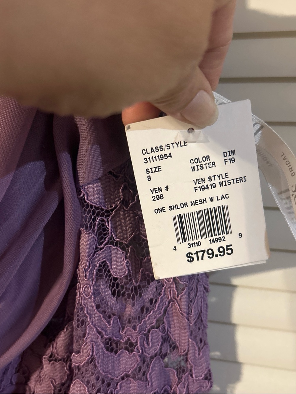 David's Bridal One-Shoulder Mauve Evening Gown Length is 60” strap to bottom - Picture 3 of 7